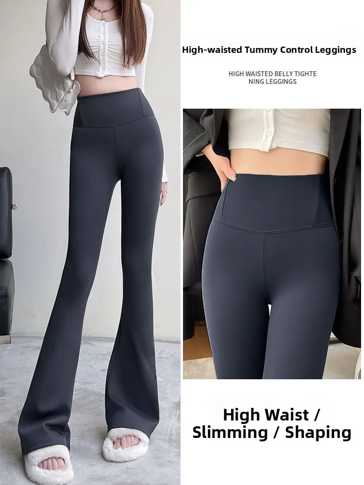 Thiened Fce Calças Esportivas Drapeadas de Cintura Alta das Mulheres Outono Inverno Novo Sle Casual Calças de Yoga Bell Bot Commute Sle