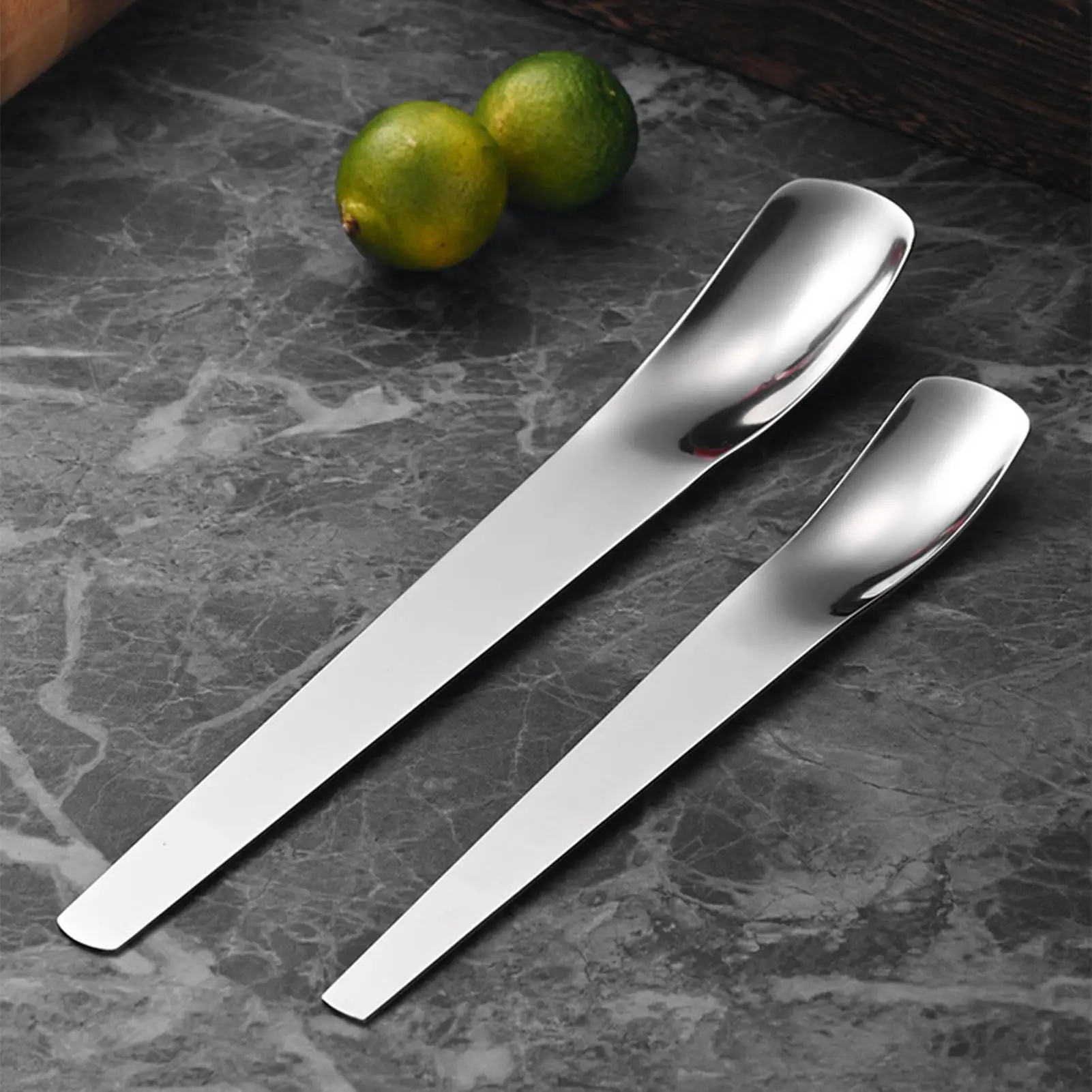 Tea Spoon Stainless Steel Long Handle Serving Yogurt Scoop Ice Cream Spoons Flat Edge for Sorbet Parfaits Cake Pudding Thick Nut