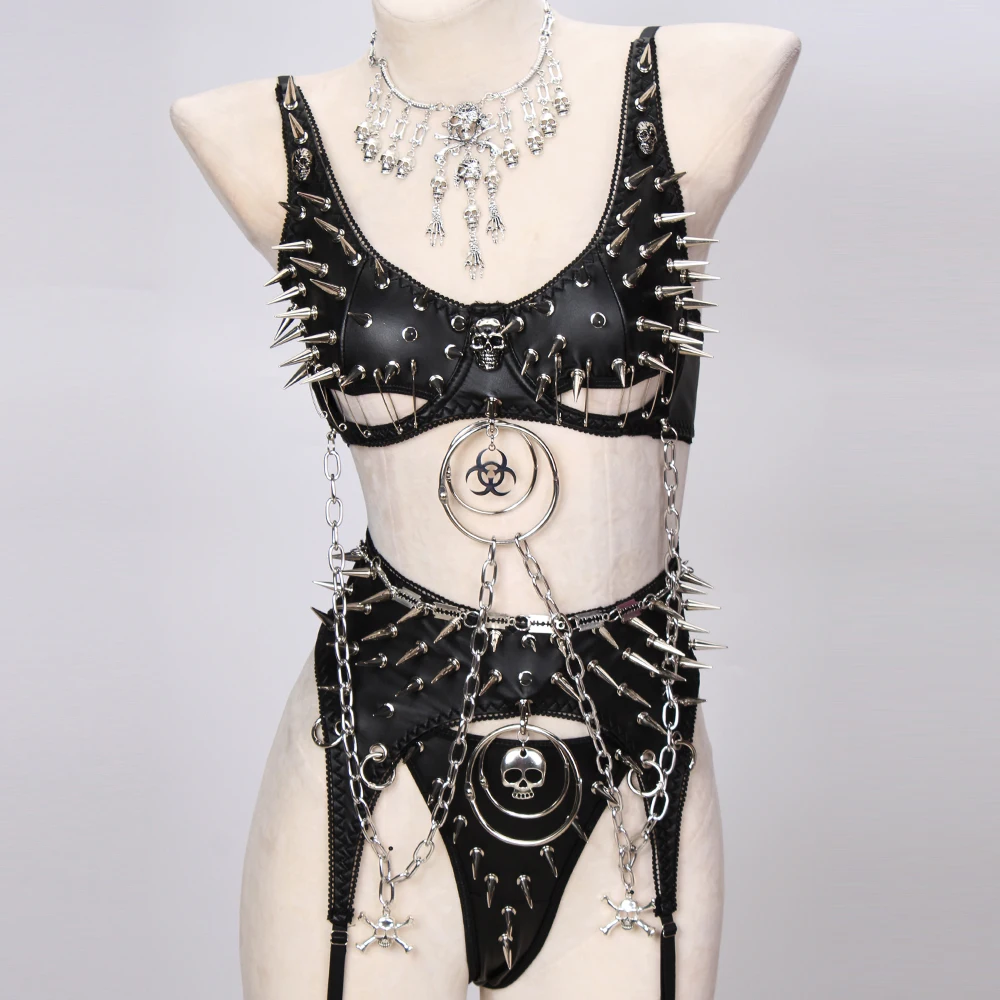 Goth Top Y2K Emo Clothes Tanks Rave Clothing Gothic Spiked Tops for Women Punk Cybergoth Grunge Festival Bra with Spikes Shirt
