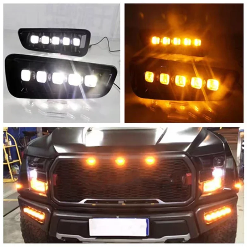 

2 Pieces For Ford Raptor Svt F-150 F150 2016 - 2018 LED Daytime Running Lights Turn Signal Yellow DRL 12V Fog Lamp Waterproof