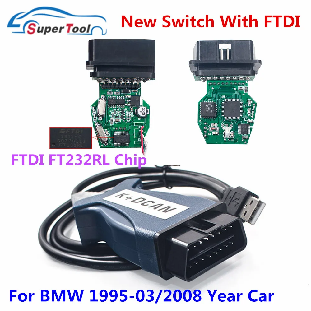 Best Sell For BMW K DCAN OBD2 Extension Cable 20Pin to 16Pin Diagnostic Connectors For BMW IN-PA K D CAN Switch USB FT232RL Chip