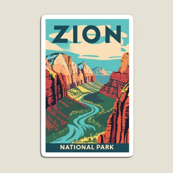 A Vintage Travel Art Of The Zion Nationa Magnet Children Funny Cute Colorful Decor Holder Refrigerator Stickers
