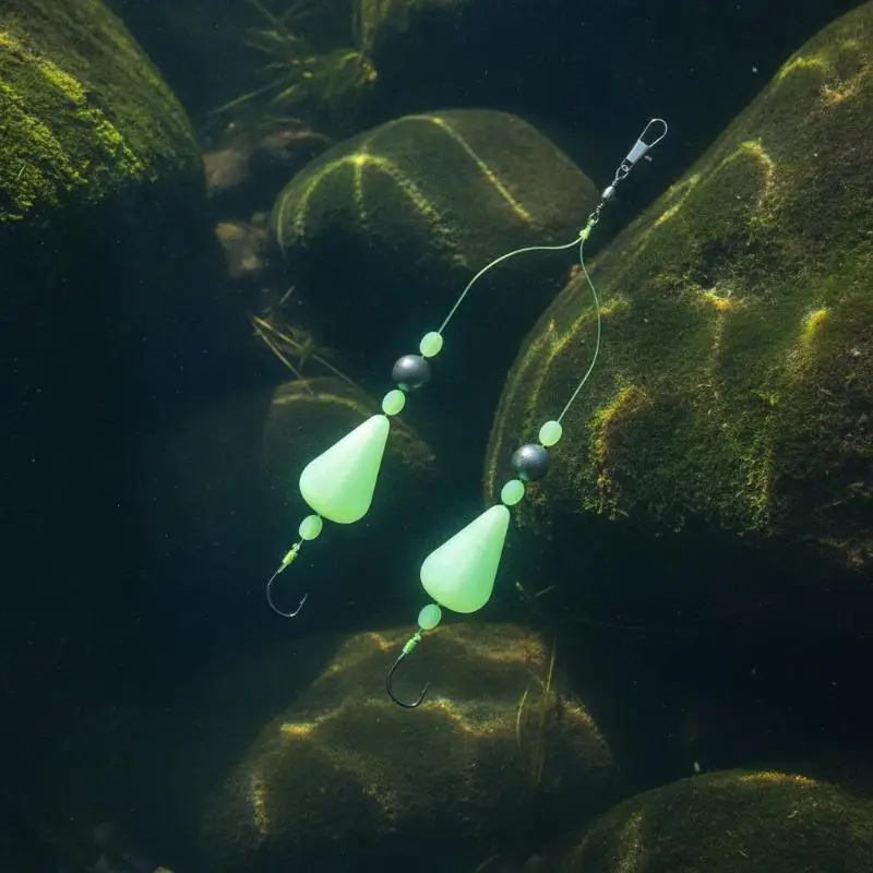 Im Dunkeln leuchtende Doppel-Angelhaken mit scharfen Spitzen, Anti-Boden, ohne Schwimmerverstellung für tragbare Reise-Angelsets. – Detail 7