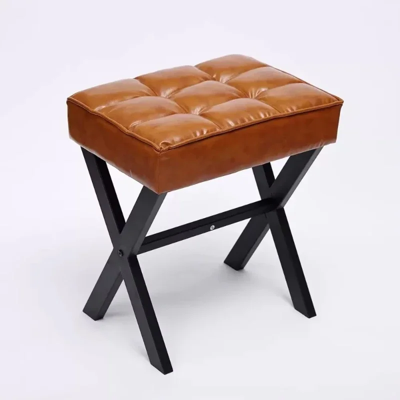 

Modern Portable Small Footstool X-Legs Square Artificial Leather Makeup Chair Environmentally Friendly Soft Footstool Bedroom
