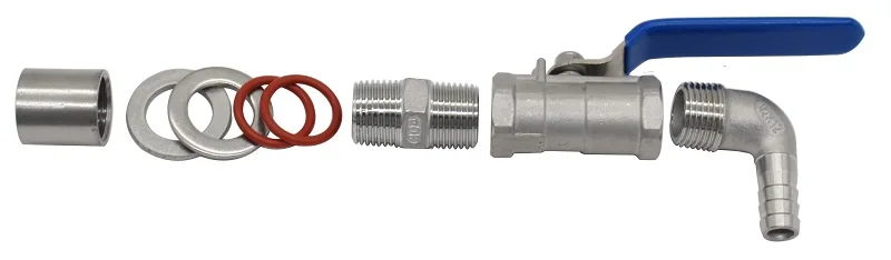 1/2 Zoll (DN15) Edelstahl 304 Kompakt-Kugelhahn ohne Löten und 8mm-25mm-25mm Schlauchanschluss für Heimbrau-Kessel – Detail 7