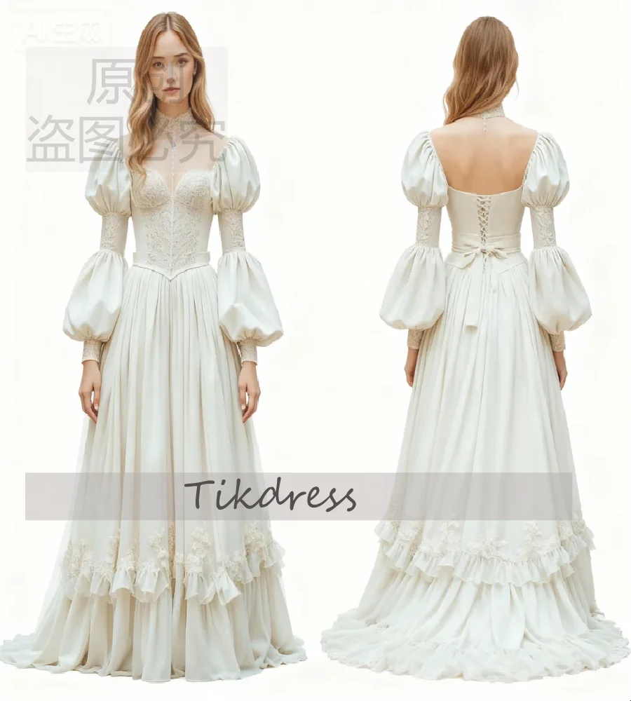 Vintage Tudor Medieval Wedding Dress 2026 Elegant Bohemian Lace Celtic Bride Dress Elven Fairy Chiffon Beach Boho Bridal Gowns