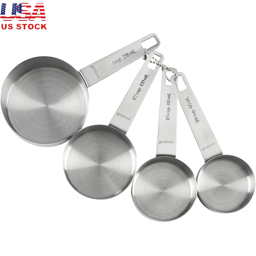 

Stainless Steel Measuring Cup Set 4-Piece Durable Etched Measurements Baking Cooking Dry Ingredients Kitchen Tools