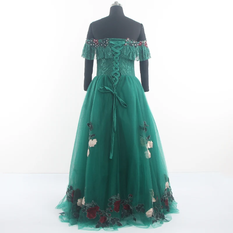 Vestido de novia de tul fruncido con hombros descubiertos, traje de novia de talla grande, largo hasta el suelo, color verde, cuello Barco, B1446