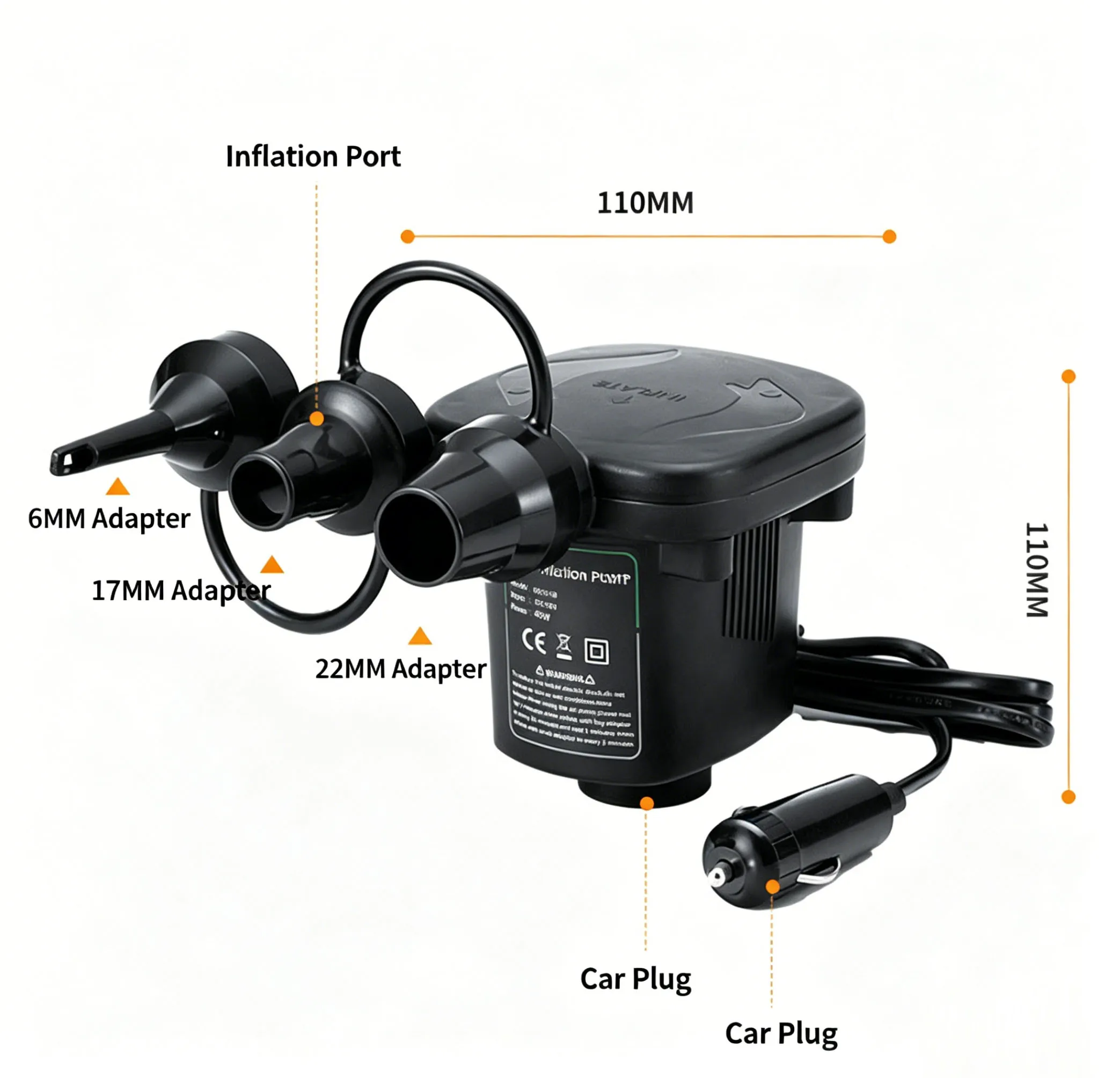 12V DC Portable Electric Air Pump for Car Cigarette Lighter 2 in 1 Inflator Deflator with 3 Nozzle Air Pump for Car Air Mattress