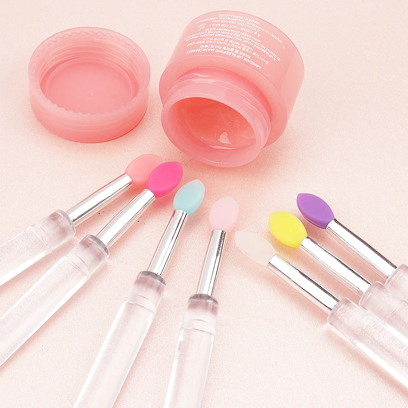 5pc Portable Silicone Lip Brush With Cover Soft Multifunctional Lip Balm Applicator Lipstick Lipgloss Makeup Brushes Beauty Tool