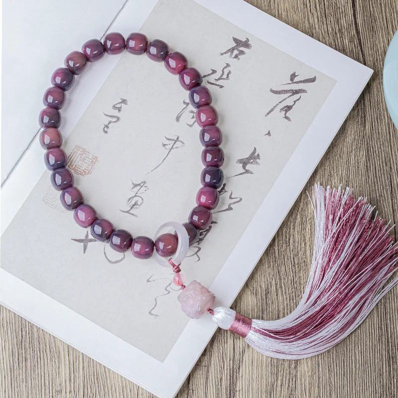 White Jade Bodhi Root Purple Grape Awakening Lion Handheld Men's And Women's Plate Playing Bracelet Hand String Jewelry Cultural