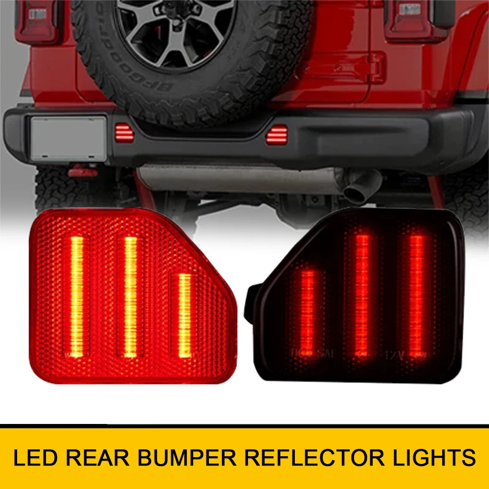 

2x LED Rear Reflector Backup Brake Lights For Jeep Wrangler JL 2018- Smoked Lens No Error OEM 68281937AB