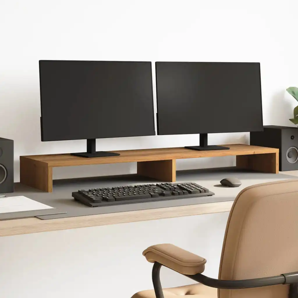 Handgefertigter Monitorständer aus Eichenholz, 100 x 27 x 10 cm, aus Holzwerkstoff, Computer-Monitorständer mit Ablagefach, ergonomischer Bildschirmständer, Schreibtisch-Organizer für das Heimbüro
