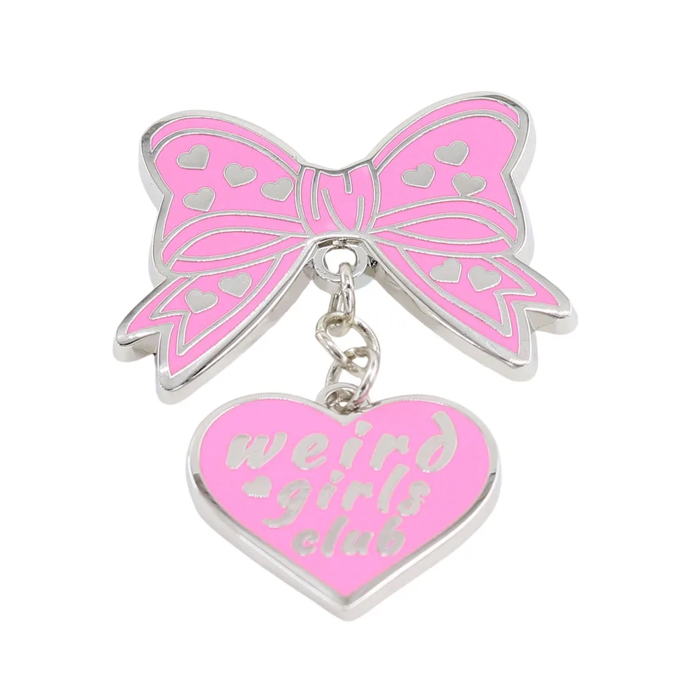 Rosa Schleifenbrosche Weird Girls Club Herzanhänger Abzeichen Kleidung Tasche Anstecknadel Accessoires Niedliche Einzigartige Geschenke – Detail 5