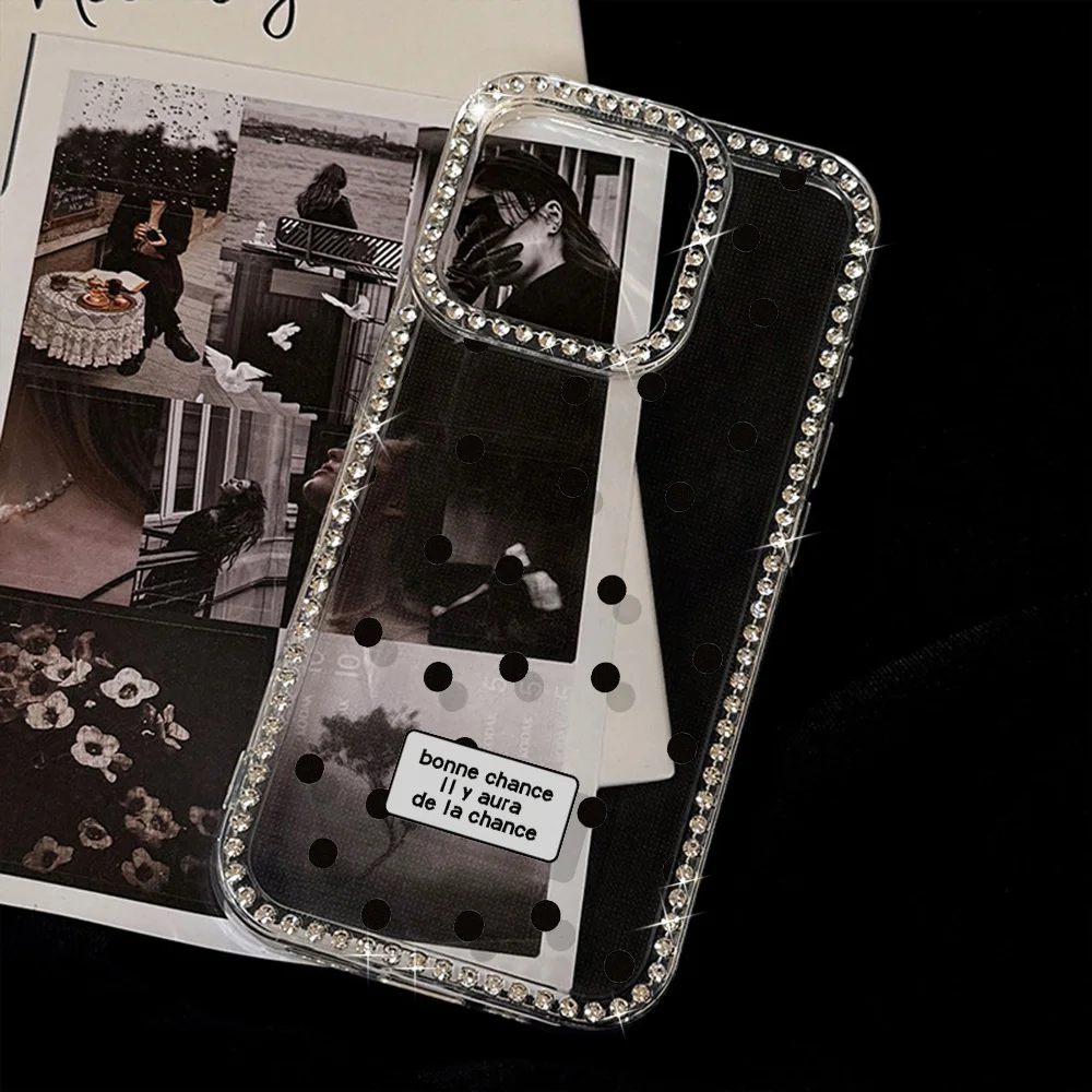 Painted Phone Case for Apple iPhone 17 16 15 14 13 12 Pro Max Air 11 Cases Rhinestone Border Polka Dot Good Luck Shockproof Capa view 6