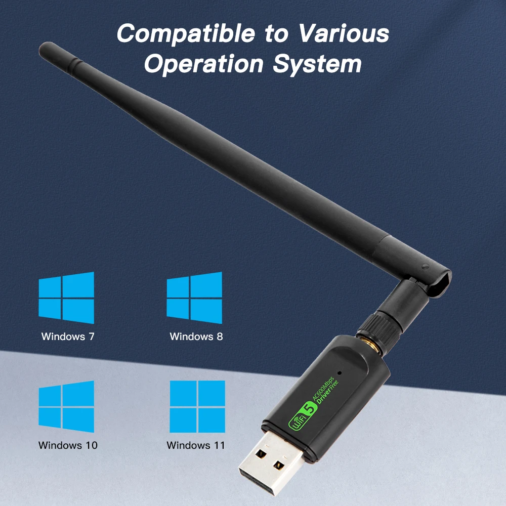 WiFi Adapter AC650 USB Network Card Dual Band Wi-Fi Dongle High Gain Antennas WiFi Receiver For PC Laptop Driver Free