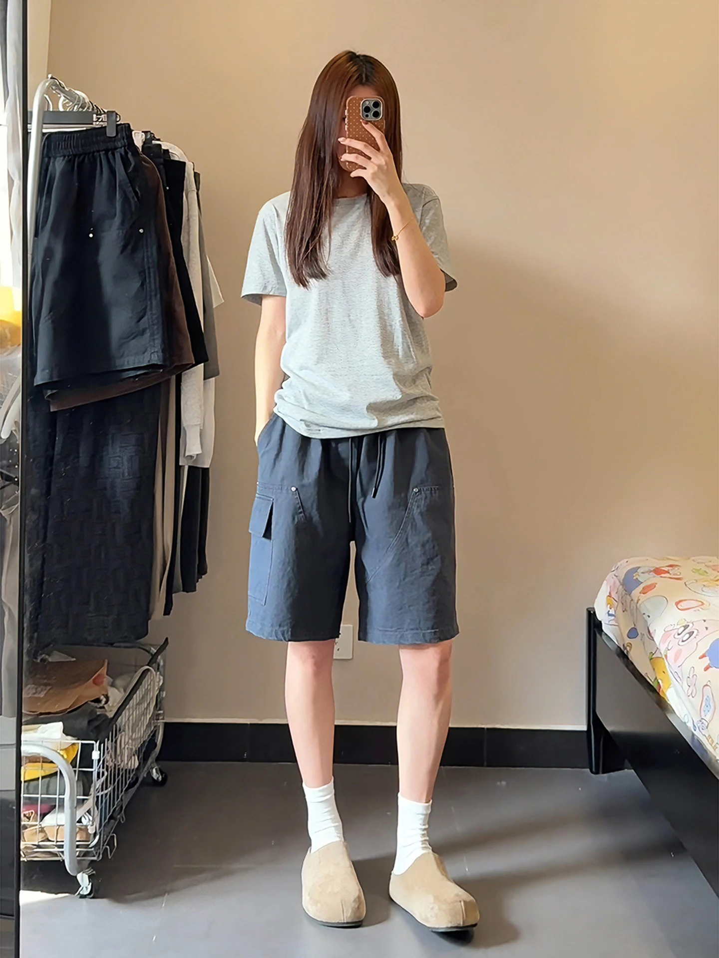 

Waed Pure Cotton Workwear ort Pants Men Women Casual Summer Loose Fit Straight Leg Blue Jeans Cargo orts Five-Quarter