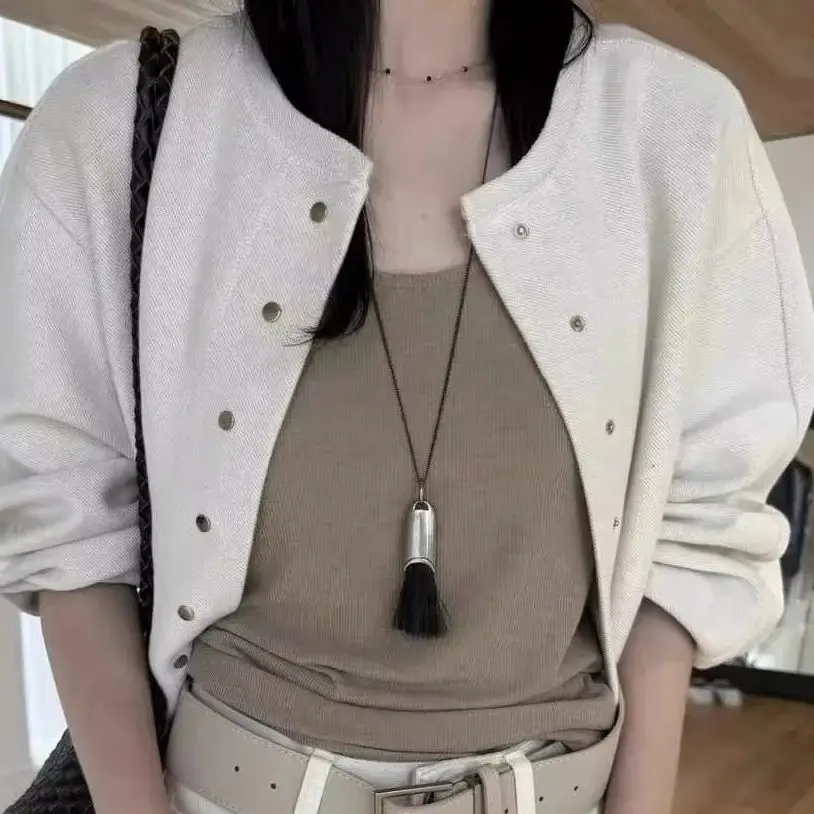 Vintage Brush Tassel Necklace for Women | Unique Niche Design Long Versatile Statement Sweater Chain M289