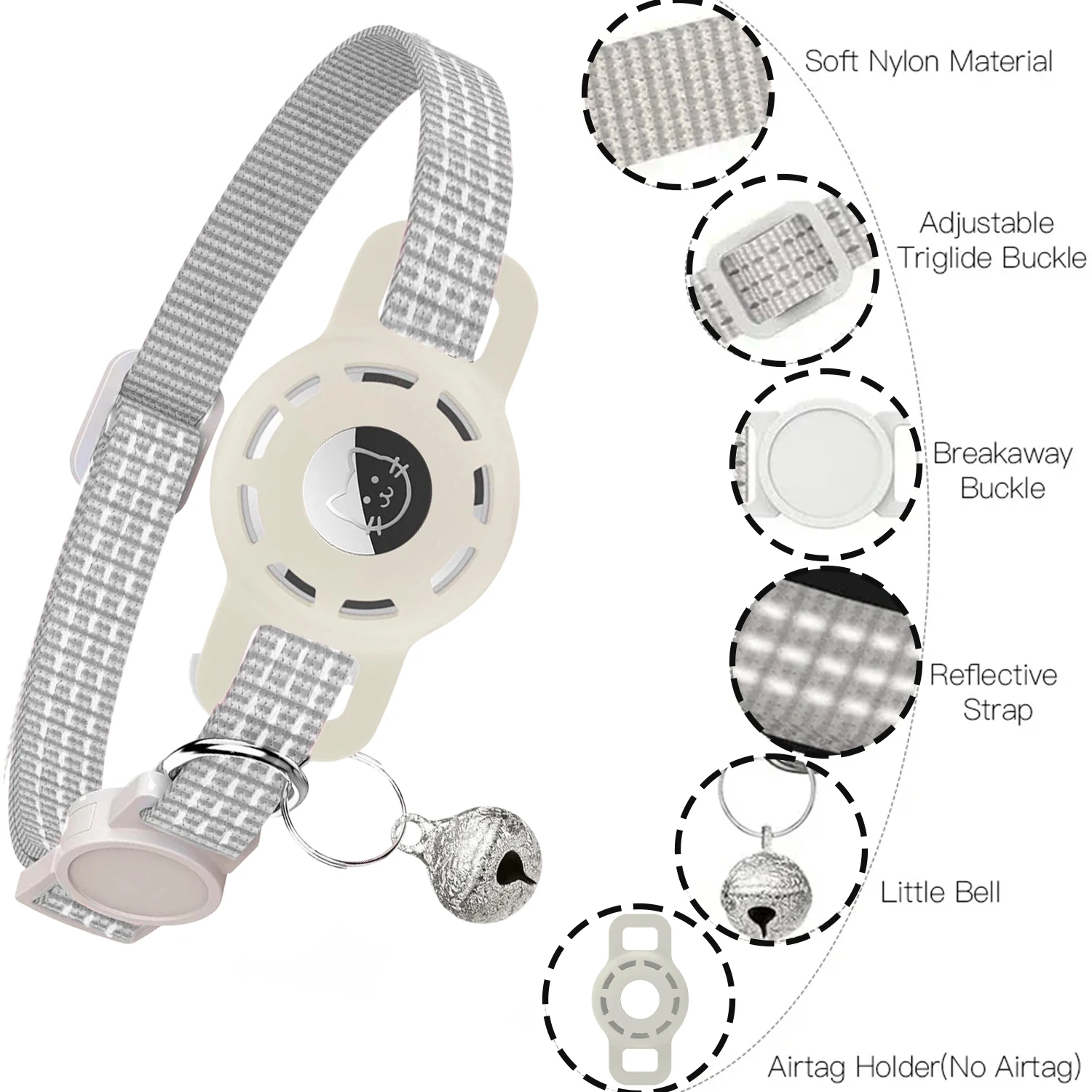 for Apple AirTag Cat Collar with Traker Case, Reflective Kitten Collar Breakaway with Bell for Girl Boy Cats Cat Accessories - view 2