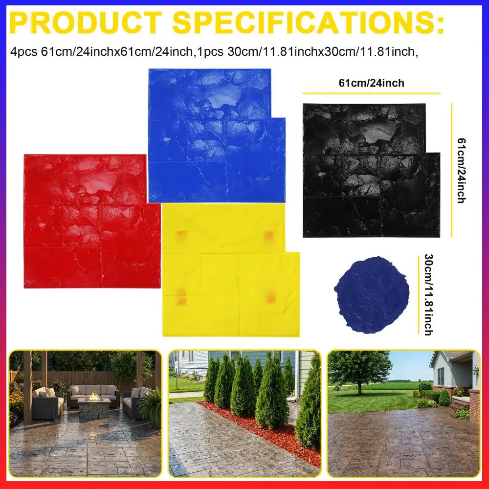 

Набор из 5 шт. полиуретановых штампов для текстурирования камня и плитки, 24x24 дюйма, для имитации сланца, бесшовные формы для штамповки бетона для стен/полов