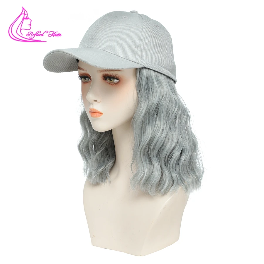 Baseball Cap Hair with Wave Curly Bob Hairstyle Adjustable Wig Hat Attached Short Hair Extensions Synthetic for Women Girls