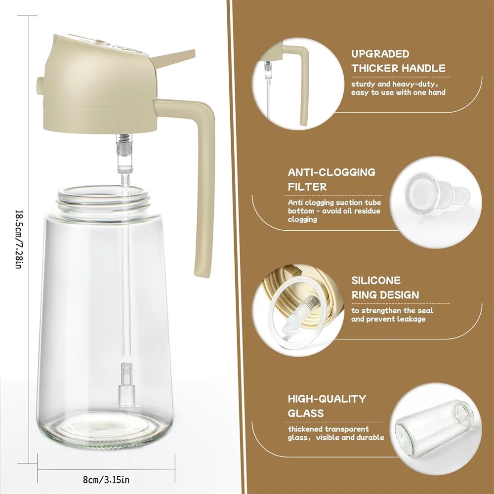 Olive Oil Sprayer Mister for Cooking,16oz/470ml Glass Oil Spray Bottle,2 in 1 Food-grade Oil Dispenser Bottle For Kitchen