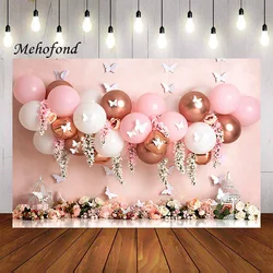 Mehofond Photography Background Wonderland Pink Flowers Butterfly Girl 1st Birthday Party Cake Smash Decor Backdrop Photo Studio