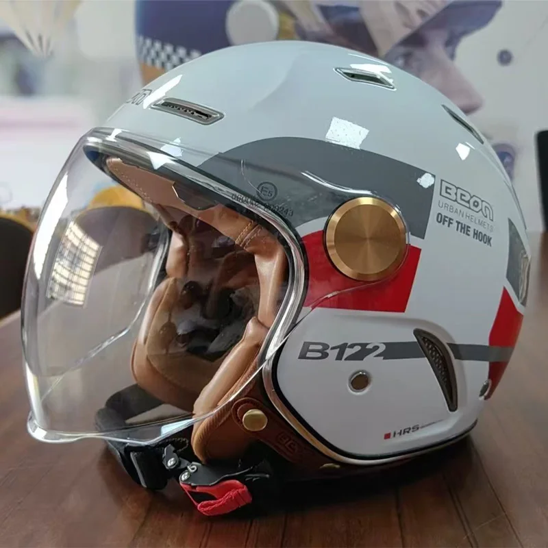 Casco de Motocross ECE BEON, ABS 3/4, para Hombre y Mujer, Estilo Retro, con Lente de Color Integrada