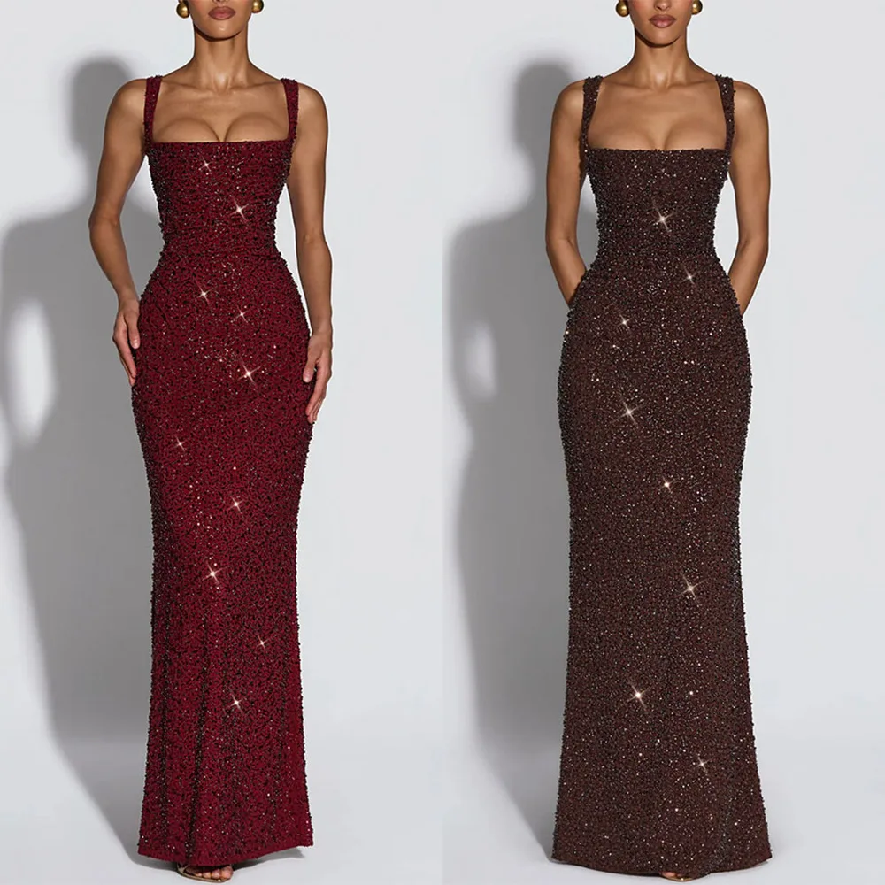 

Independent Website Amazon European And American Women's Clothing Sequin Strap Slim-Fit Tie-Back Sleeveless Fashion Dress