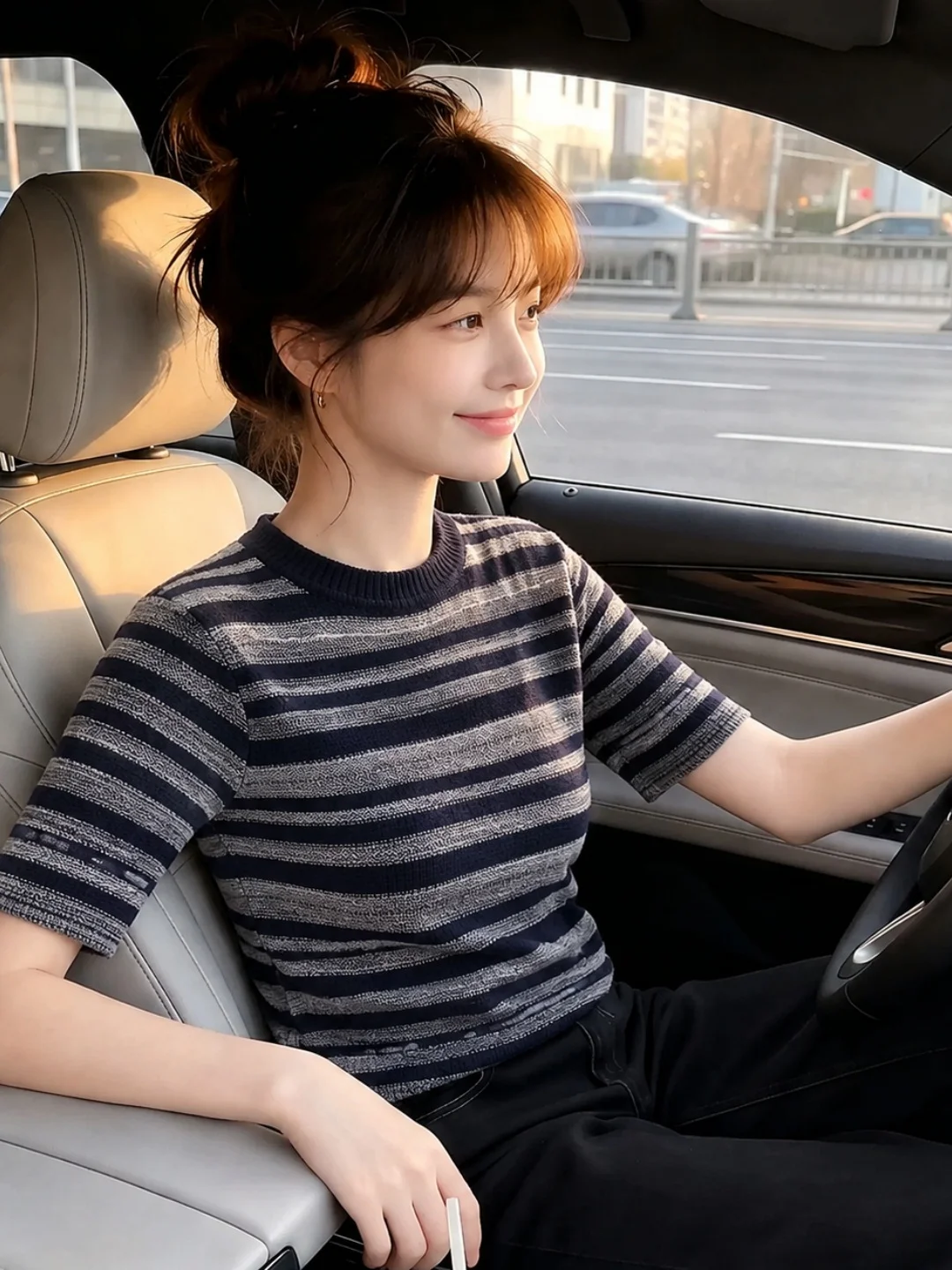 

Retro Korean Style Striped Knitwear Short Sleeve round Neck Elegant Slimming Versatile Commute Top for Women Summer 2026