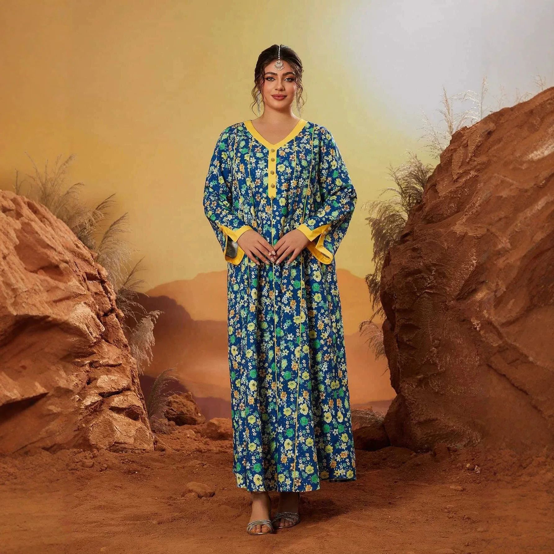 

Loose-fitting Plus-size Women's Dress, Elegant And Slimming, Long Floral Midi Dress, Suitable For Daily Outings Islam Elegant