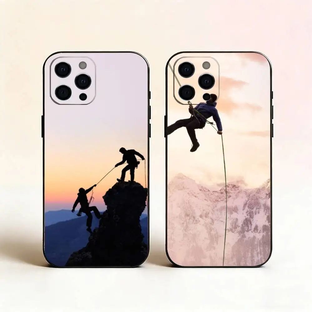 R-Rock Climbing Wall Phone Case For iPhone 17,16,15,14,13,12,11 Plus,Pro Max,XS,Soft Silicone Black Cover