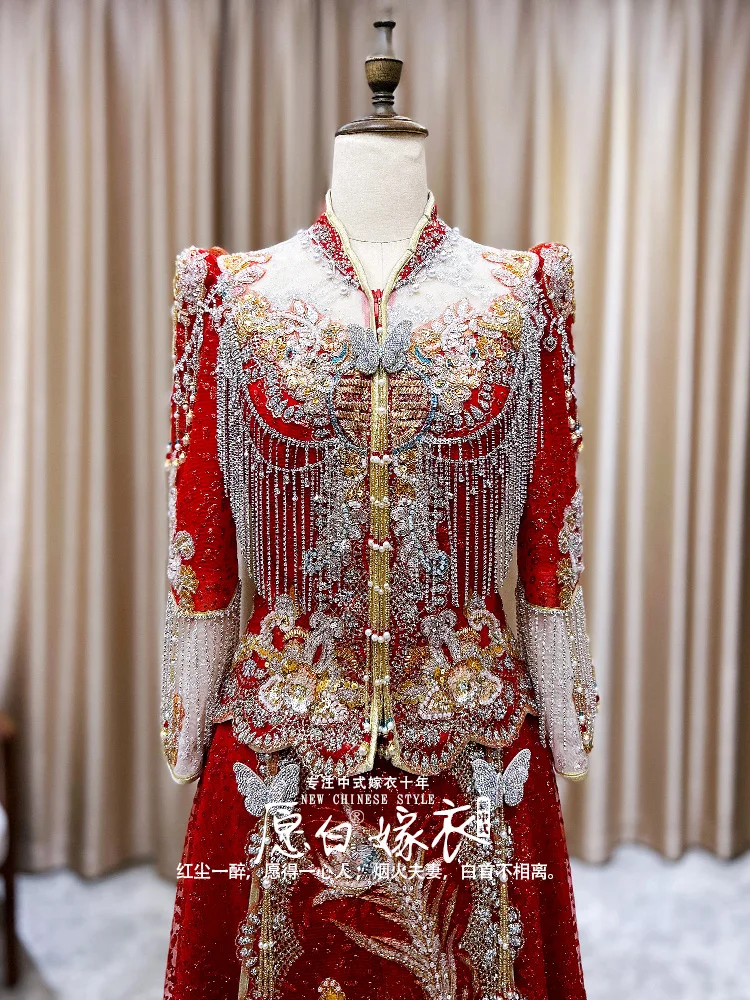 

Spring and Summer Red Spray Mesh Xiuhe Dress Bridal Knot Wedding Clothes 2025 New Chinese Style Toast