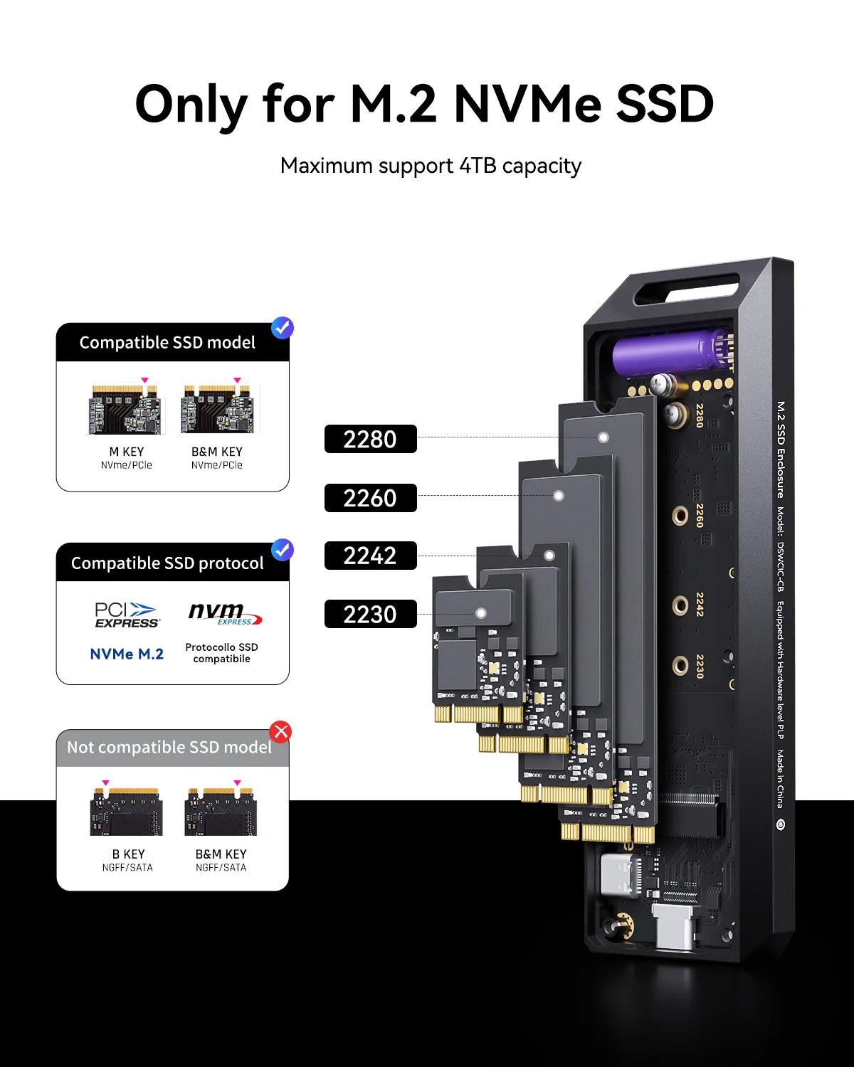 Explorer Edition M.2 NVMe SSD Enclosure,Support 10s PLP Prevents Write Data Loss,USB 3.2 Gen 2 Type-C (10 Gbps)