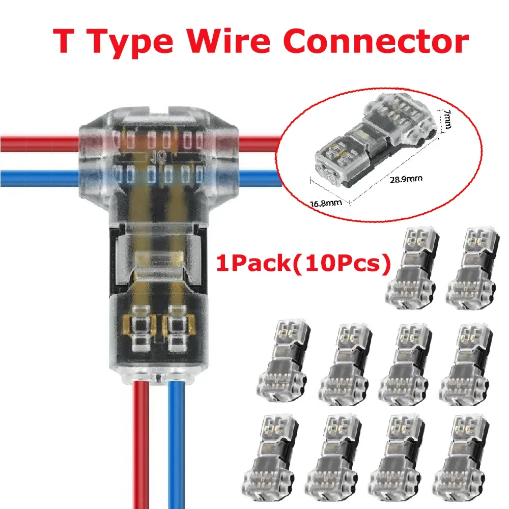 Conectores de Fio T1 T2 Tipo T 2 Pinos 2 Vias Conector de Fio LED com Fivela de Bloqueio Conectável Universal Compacto