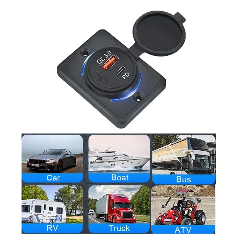 B21PD QC+PD/ B21 A+C 3.1A Car Charger Dual USB Adapter Round Shape Waterproof Soacket Power Adapter Switch For Car Truck Boat