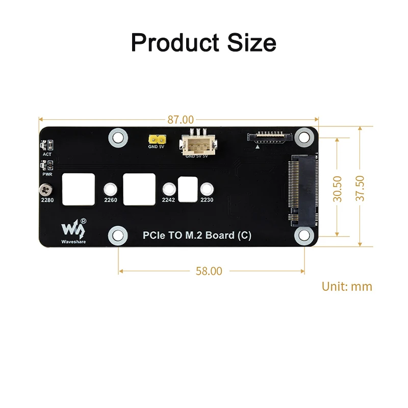 PCIe naar M.2 Board(C) Hoge snelheid lezen en schrijven voor Raspberry Pi 5 2280/2260/2242/2230 formaat NVMe Protocol M.2 SSD