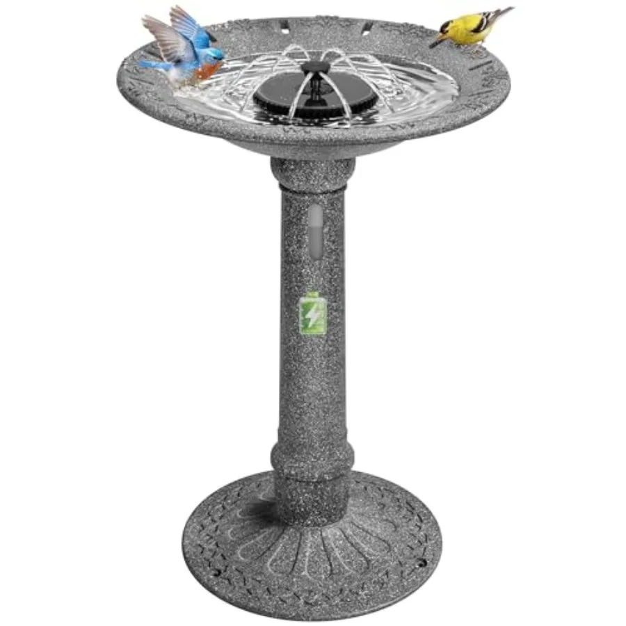 

Solar Bird Bath with Fountain and Reservoir, Battery System, 20" Bowl 1.2 Gal ABS Outdoor Birdbath for Outside, Yard, Weather-Resistant, Dark Stone Gray