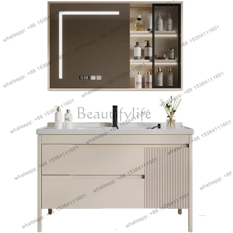 yj57 French oak paint bathroom cabinet combination ceramic integrated basin face wash basin floor type