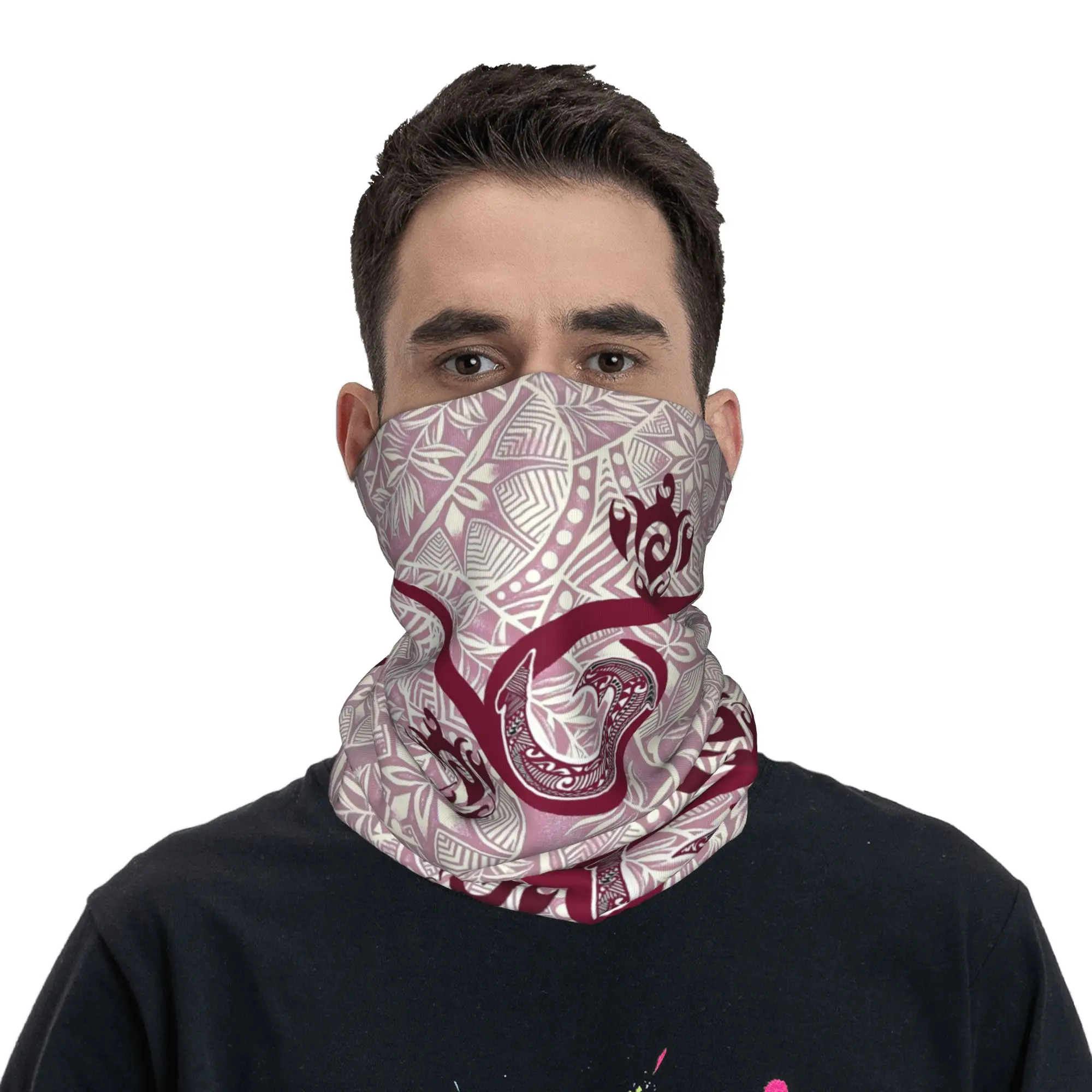 Hawaiian Tapa and Tribal Fish Hook Sea Turtle Bandana Neck Cover Printed Wrap Mask Scarf Headwear Running For Men Women Adult