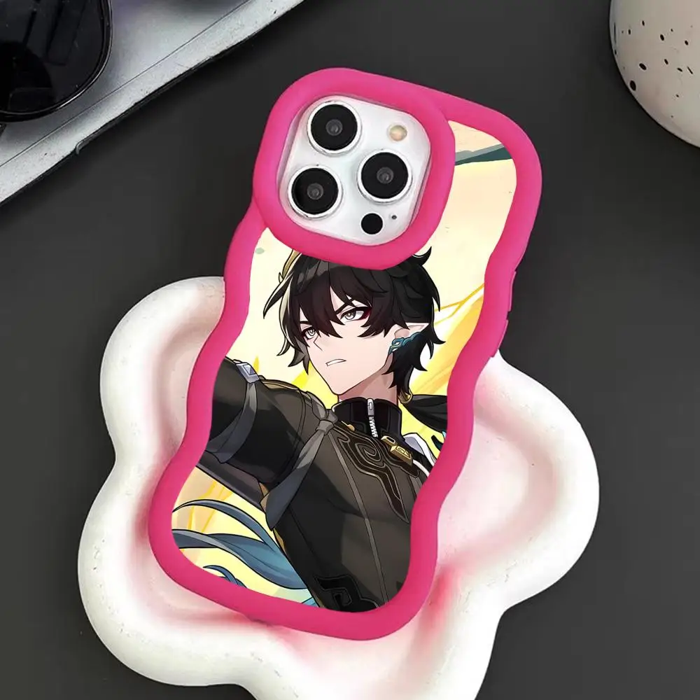 Funda HSR Dan Heng para iPhone 17 16 15 14 13 12 11 Air Pro Max Plus, Roja, TPU Suave, Borde Ondulado