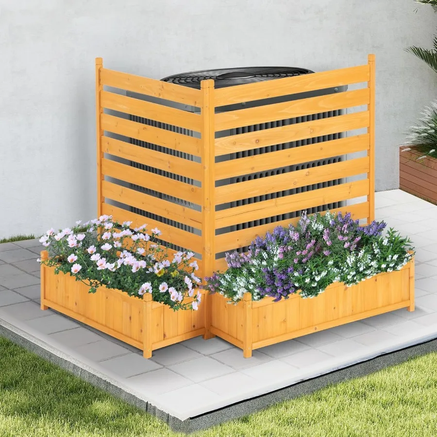 Air Conditioner Fence Outdoor Wood Privacy Screen Fence with Planter Box for Trash Can Pool Equipment Garbage Can Enclosure 36