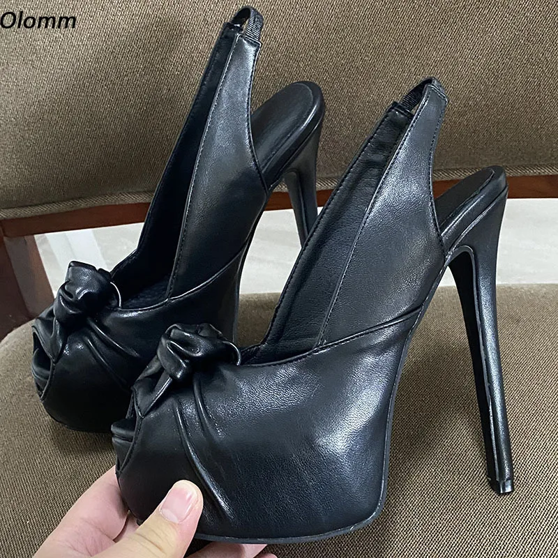 

Olomm/женские сандалии ручной работы на платформе, матовые пикантные туфли на шпильке с открытым носком, красивые черные модельные туфли, женские размеры США, большие размеры 5-20
