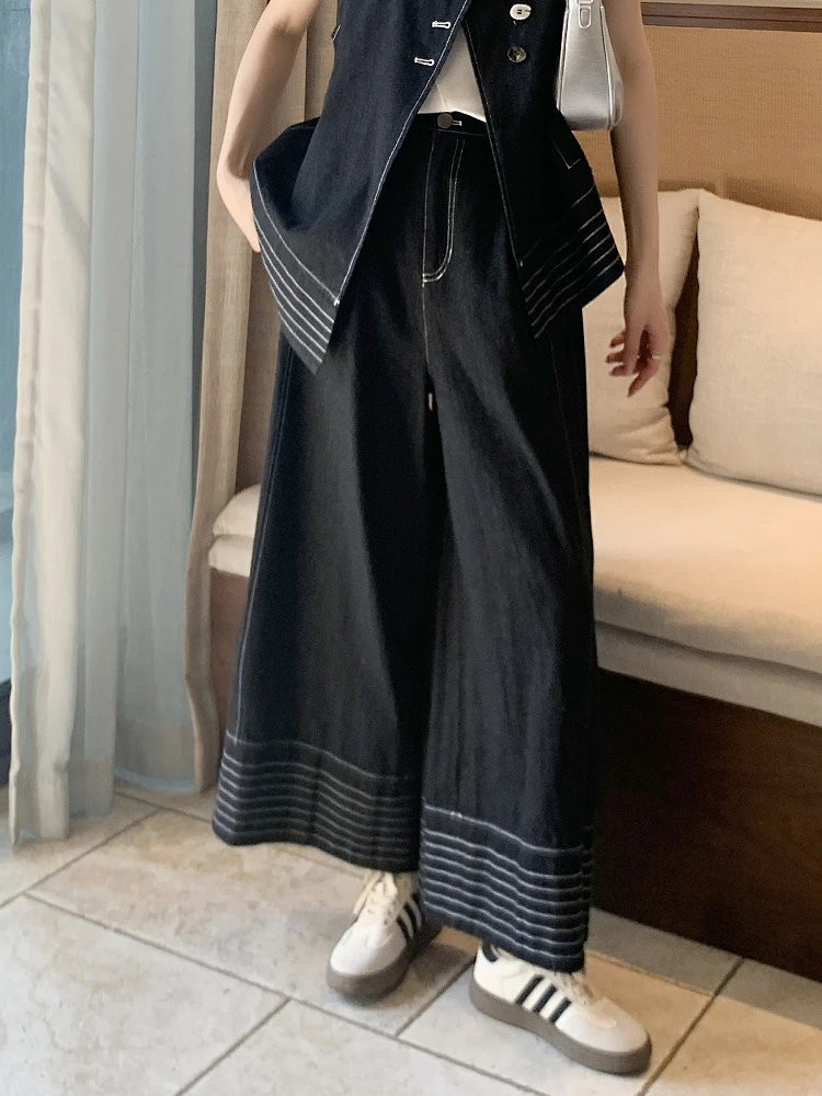 

Женские джинсы с высокой талией, свободного кроя, повседневные, летние 2025, прямые, в пол, широкие штанины, универсальные, повседневные, стильные