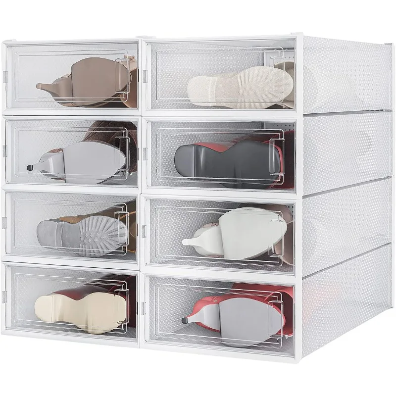 

8-Piece Boot Shoe Storage Box, Stackable Clear Plastic Shoe Organizer, with Clear Door For Storing Women Shoes