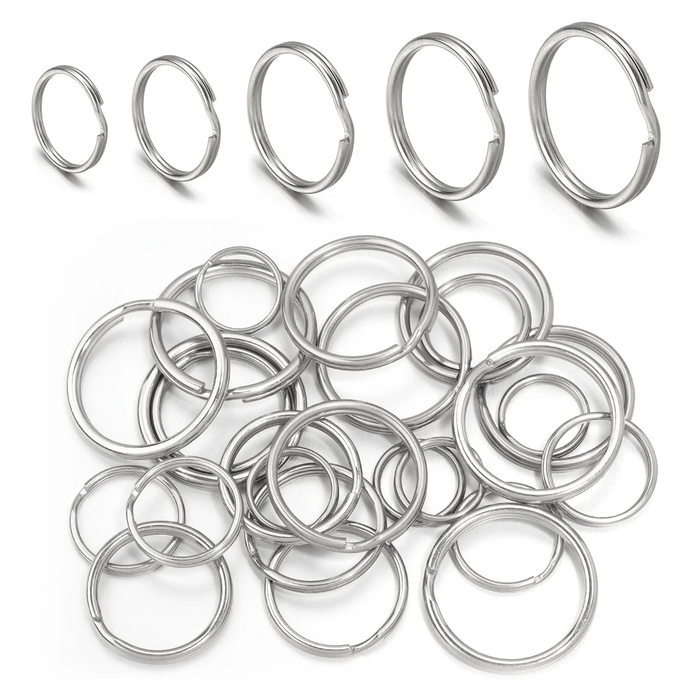 10pcs 16 20 25 28 30mm Stainless Steel Round Wire Key Ring Keys Holder Double Loop for Keyfob DIY Jewelry Making Keychain