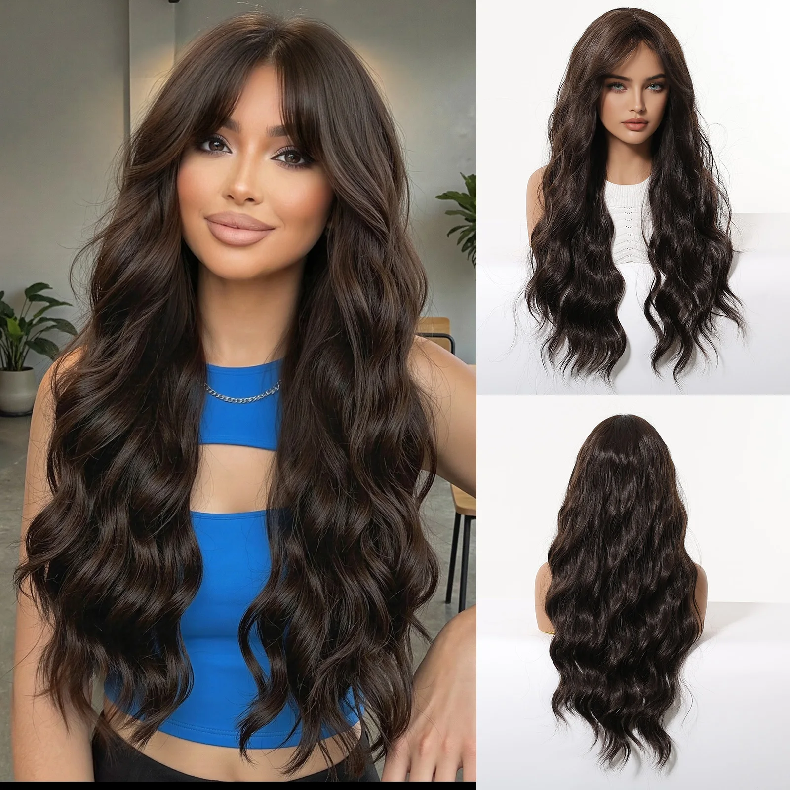 

Натуральные темно-коричневые длинные парики с глубокими волнами HENRY MARGU для чернокожих женщин, термостойкие синтетические волосы, парик для косплея и вечеринок