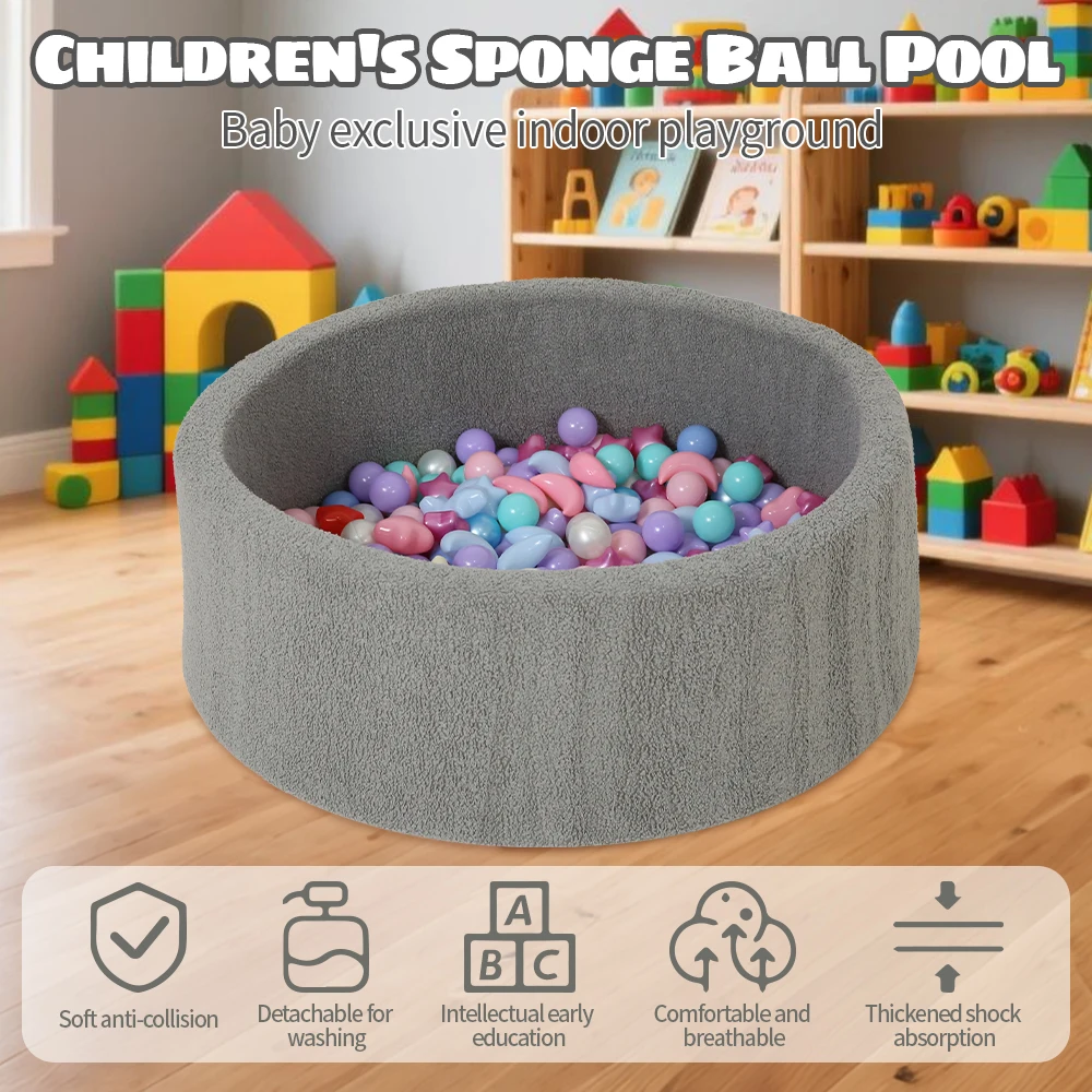 1pc 90cm Portable Soft Sponge Ball Pit Foam Gray Velvet fabric Indoor Playpen for Kids Dry Pool Kids Birthday Gifts(No Balls)