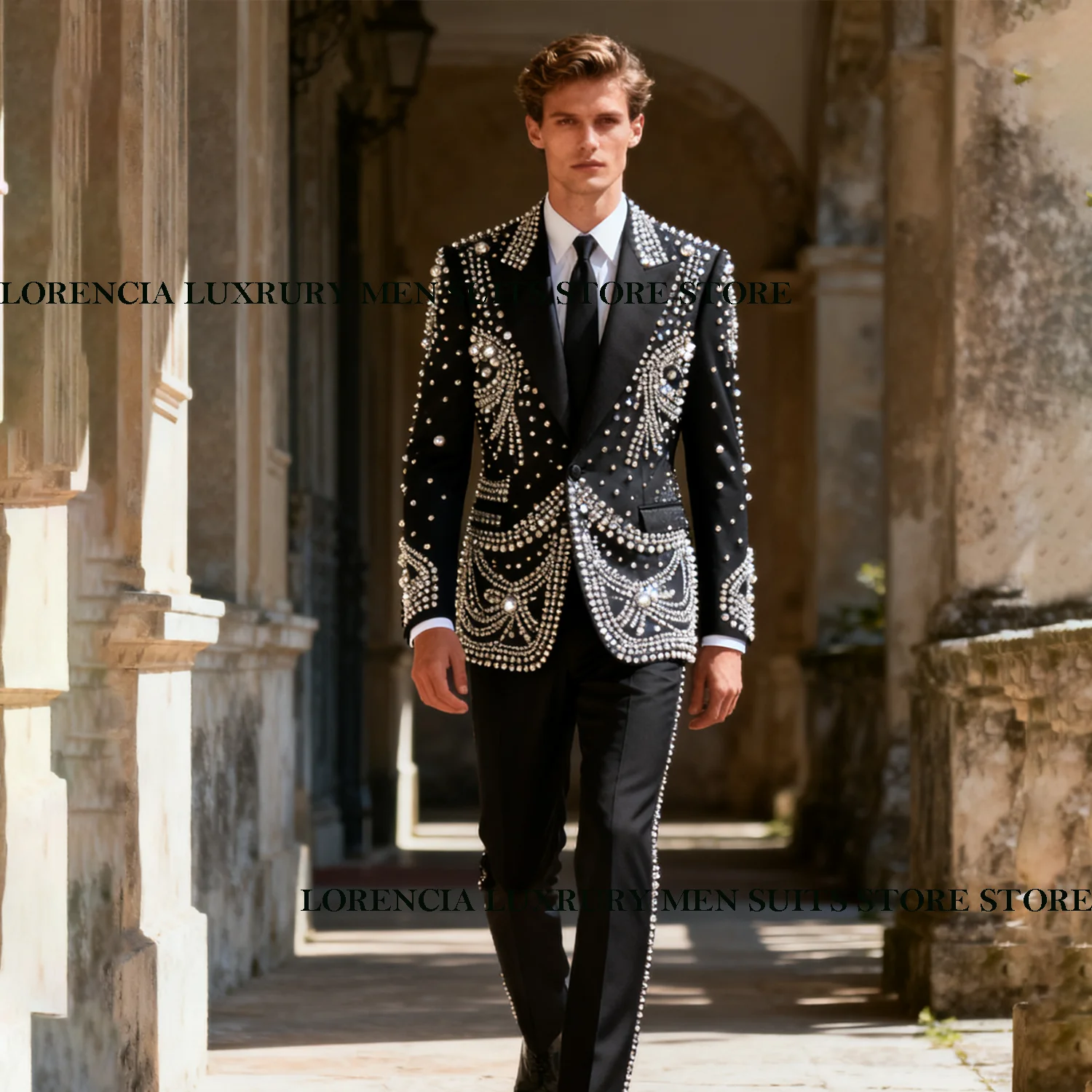

Красивые мужские костюмы с бриллиантами, смокинг для жениха, элитный мужской пиджак для выпускного вечера с драгоценными камнями и бисером, индивидуальный комплект из двух предметов, свадебный тонкий костюм Homme
