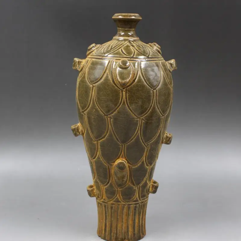 Brown Vase Pottery Dragon Scale Chinese Antique Porcelain Vase Yuan Carved Porcelain Vases Plain